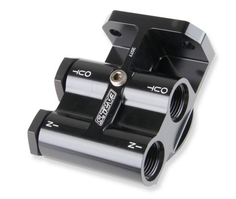 Earl's Performance Remote Oil Filter Mounts 2077ERL Mount, Remote, Billet Aluminum, Black Anodized, -10 AN O-ring Female Inlets, -10 AN Female Outlets, Each thumbnail 2
