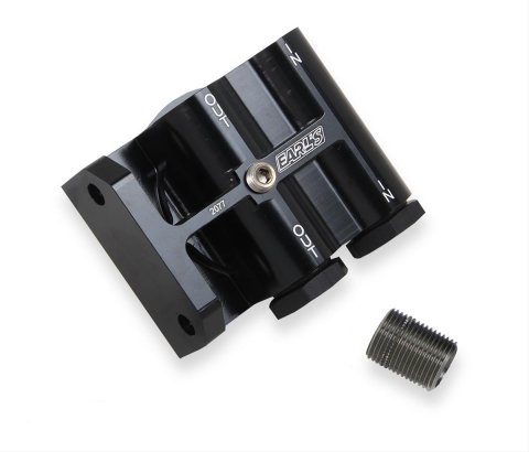 Earl's Performance Remote Oil Filter Mounts 2077ERL Mount, Remote, Billet Aluminum, Black Anodized, -10 AN O-ring Female Inlets, -10 AN Female Outlets, Each thumbnail 5