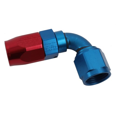 Earl's Performance Swivel-Seal Hose Ends 809108ERL Fitting, End, Swivel-Seal, 90 Degree, -8 AN to Female -8 AN, Aluminum, Red/Blue, Each thumbnail 1