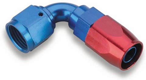 Earl's Performance Swivel-Seal Hose Ends 809108ERL Fitting, End, Swivel-Seal, 90 Degree, -8 AN to Female -8 AN, Aluminum, Red/Blue, Each thumbnail 2