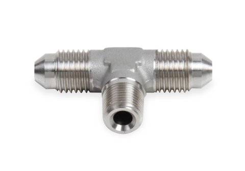 Earl's Performance Tee Adapter Fittings SS982504ERL Fittings, Fittings, Stainless Steel, Natural, 1/8 in. NPT Male NPT, -4 AN Male AN, -4 AN Male AN, Each thumbnail 1