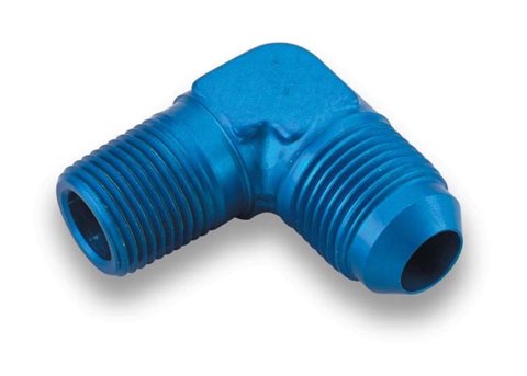 Earl's Performance AN to NPT Adapter Fittings 982266ERL Fitting, Adapter, NPT, 90 Degree, Aluminum, Blue Anodized, -6 AN, 3/8 in. NPT, Each thumbnail 1