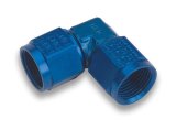 Earl's Performance Couplers 934106ERL Fitting, Coupler, Union, AN to AN, 90 Degree, Aluminum, Blue Anodized, -6 AN, -6 AN, Swivel, Each thumbnail 1