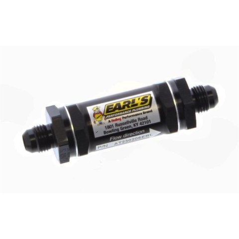 Earl's Performance Inline 85 Microns Fuel Filter with -6 AN Inlet Size AT230206ERL Filter, Inline, microns, Black Aluminum Housing, Element, Male Threads Inlet/Outlet, Each