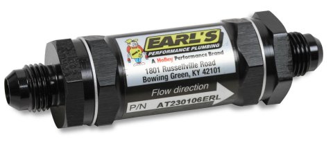 Earl's Performance Inline 35 Microns Fuel Filter with -6 AN Inlet Size AT230106ERL Filter, Inline, Aluminum Housing, Sintered Bronze Element, Male Threads Inlet/Outlet, Each