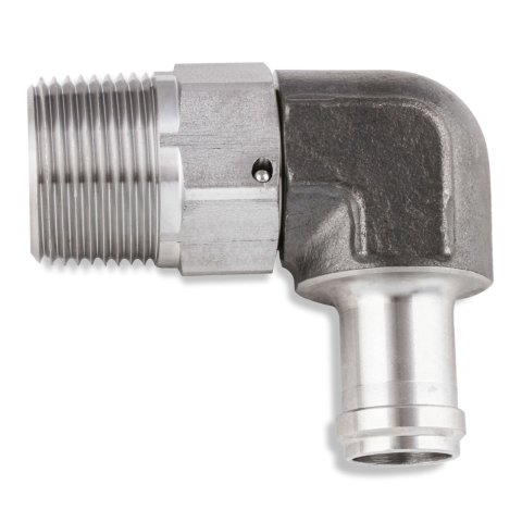 Earl's Performance Hose Barb to Pipe Thread Adapters SS988409ERL Fitting, Adapter, NPT Barb, 90 Degree, Stainless Steel, Natural, 5/8 in., 3/4 in., Swivel, Each thumbnail 3