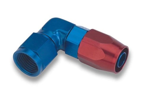 Earl's Performance Swivel-Seal Hose Ends 809008ERL Fitting, End, Swivel-Seal, 90 Degree Low Profile, -8 AN to Female -8 AN, Aluminum, Red/Blue, Each