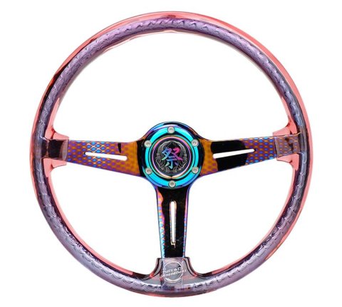 NRG Deep Dish Steering Wheels with Slit Spokes RST-027GM-RD Wheel, Dish, Spokes, 350mm, 2 in. Dish, Red Acrylic Grip, Neo-chrome Spoke, Each thumbnail 2