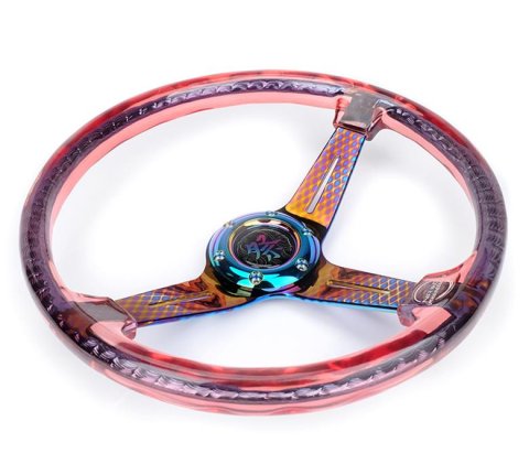 NRG Deep Dish Steering Wheels with Slit Spokes RST-027GM-RD Wheel, Dish, Spokes, 350mm, 2 in. Dish, Red Acrylic Grip, Neo-chrome Spoke, Each thumbnail 3