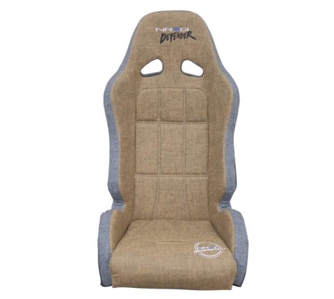 NRG Defender Suspension Brown Cloth Seat DF-100BR water resistant steel frame suspension seats with Grey trim w/ logo thumbnail 3