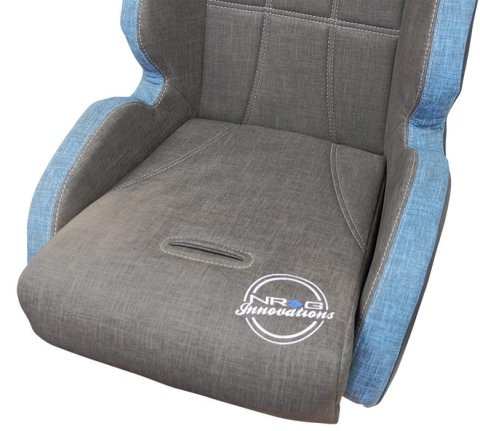 NRG Defender Suspension Gray Cloth Seat DF-100GY water resistant steel frame suspension seats Grey with Blue trim w/ logo thumbnail 1