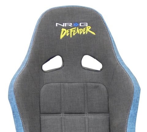 NRG Defender Suspension Gray Cloth Seat DF-100GY water resistant steel frame suspension seats Grey with Blue trim w/ logo thumbnail 2