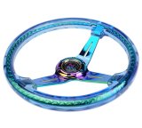 NRG Deep Dish Steering Wheels with Slit Spokes RST-027MC-BL Wheel, Dish, Spokes, 350mm, 2 in. Dish, Blue Acrylic Grip, Neo-chrome Spoke, Each thumbnail 3