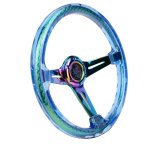 NRG Deep Dish Steering Wheels with Slit Spokes RST-027MC-BL Wheel, Dish, Spokes, 350mm, 2 in. Dish, Blue Acrylic Grip, Neo-chrome Spoke, Each thumbnail 5