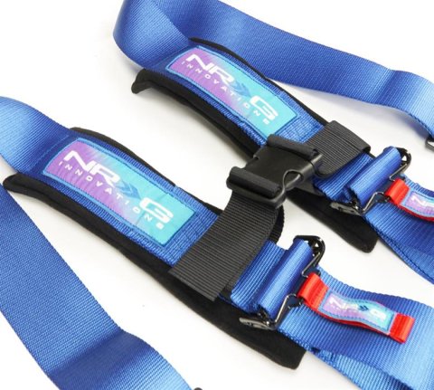 NRG 5-Point SFI Seat Belt Harnesses SBH-B5PCBL Harness, Complete, 5-Point, Latch, Blue, 3 in., Individual Shoulders, Pull Down, Bolt-In, Floor Mount, Shoulder Pads, SFI, Each