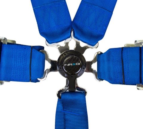 NRG Seat Belt 6-Point Harness SBH-6PCBL Harness, Complete, 6-Point, Camlock, Blue, 3 in., Individual Shoulders, Pull Down, Bolt-In, Floor Mount, Each
