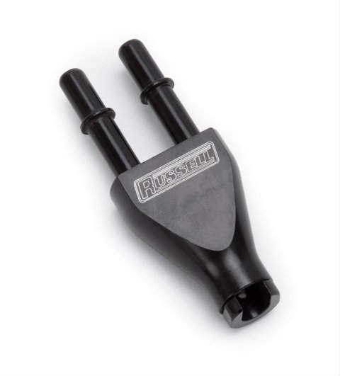 Russell Push-On EFI Fittings 644163 Fitting, EFI, Y, 3/8 in. Female, Push-On, 3/8 in. Male, Black Anodized, Each