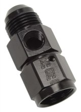 Russell Fuel Pressure Take-Off Fittings 670293 Fitting, Take Off, -4 AN Male to -4 AN Female, 1/8 in. NPT Gauge Port, Aluminum, Black, Each thumbnail 1