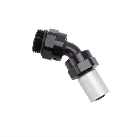 Russell ProClassic Crimp Hose Ends 610950 Fitting, End, Full Flow, On, 45 Degree, -8 AN to -10 AN O-Ring Boss, 360 Degree Swivel, Aluminum, Black/Clear, Each