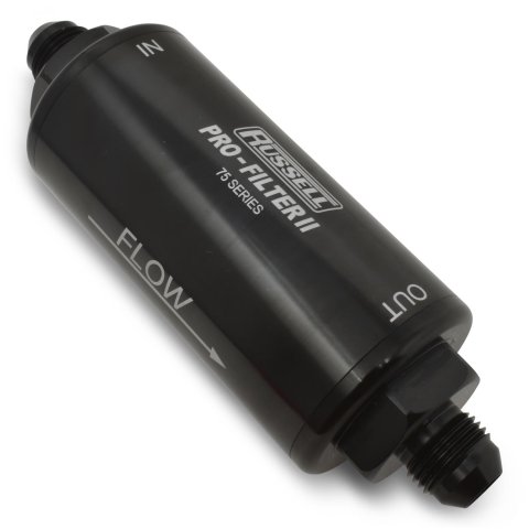 Russell ProFilter 2 100 Microns Fuel Filter with -10 AN Inlet Size 751010 Filter, Pro-Filter 2, 75 Series, Male In/Out, Microns, 6.25 in. Length, Aluminum, Black, Each
