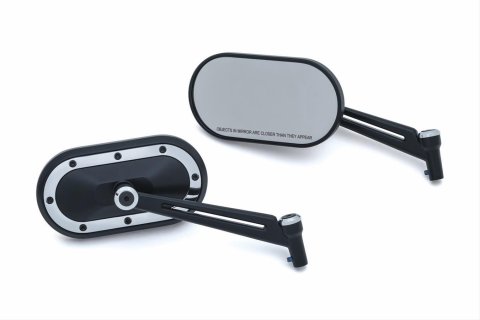 Kuryakyn Heavy Industry Mirrors 1766 Side View Mirrors, Industry, Flat Glass, Manual, Oval Shape, Aluminum, Satin Black/Chrome, Pair