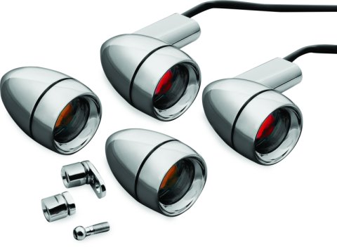 Kuryakyn Late-Style Turn Signal Kits 2317 Kits, Late Style, Bullet Shape, Diecast, Chrome, 2 in. Diameter, Smoked Lens, Incandescent Bulbs, Harley-Davidson®, Set of 4 thumbnail 4