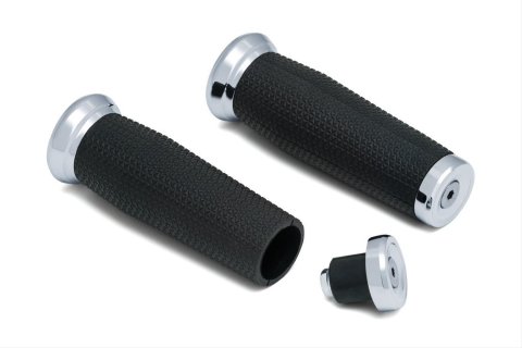Kuryakyn Thresher Grips 5950 Grips, Thresher, Aluminum, Chrome, Twist Throttle, 7/8 in. Bar Diameter, Pair thumbnail 1