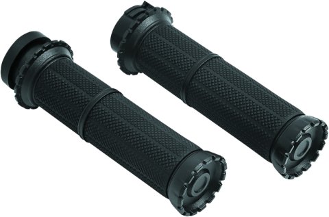 Kuryakyn Riot Grips 3582 Grips, Riot, Aluminum, Black, Twist Throttle Compatible, 1 in. Bar Diameter, Harley-Davidson®, Pair thumbnail 3