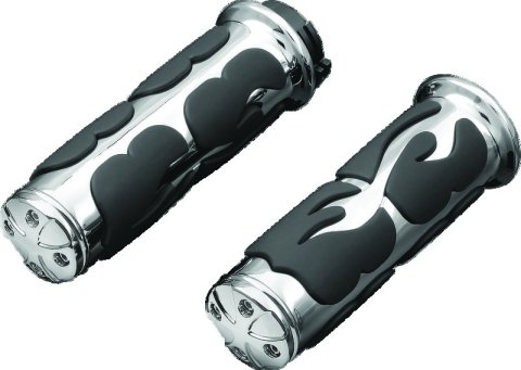 Kuryakyn ISO Flame Grips 6269 Grips, Aluminum, Chrome, 125 mm. Length, 1 in. Bars, Pair thumbnail 1