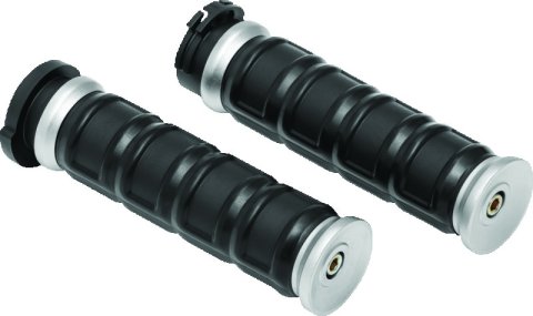 Kuryakyn Dillinger Grips 6672 Grips, Dillinger, Rubber/Aluminum, Silver, Twist Throttle Compatible, 1 in. Bar Diameter, Harley-Davidson®, Pair thumbnail 1