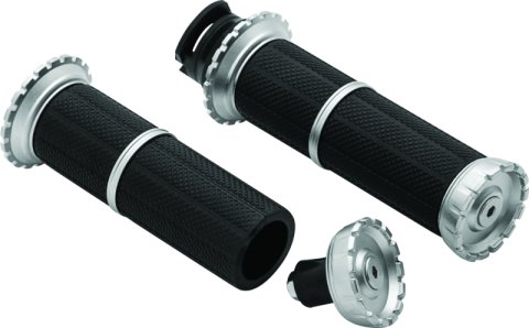 Kuryakyn Riot Grips 3588 Grips, Riot, Aluminum, Silver, Twist Throttle Compatible, 1 in. Bar Diameter, Indian, Pair thumbnail 2