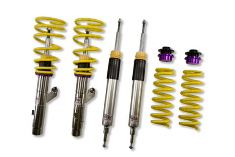 KW Variant 2 Coilover Kits 15220039 Kits, 2, 1.4 - 2.5 in. Lowered Front, 1.4 - 2.1 in. Lowered Rear, Natural/Yellow Shocks, Yellow Powdercoated Springs, BMW, Kit thumbnail 3