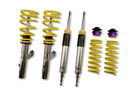 KW Variant 2 Coilover Kits 15220039 Kits, 2, 1.4 - 2.5 in. Lowered Front, 1.4 - 2.1 in. Lowered Rear, Natural/Yellow Shocks, Yellow Powdercoated Springs, BMW, Kit thumbnail 4