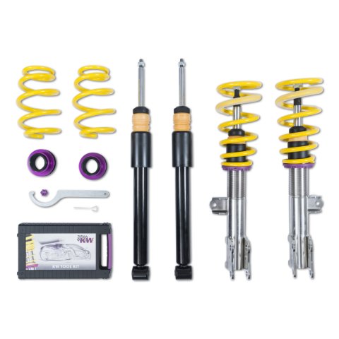 KW Variant 1 Coilover Kits 10225072 Kits, 1, 1.2 - 2.0 in. Lowered Front, 1.2 - 2.2 in. Lowered Rear, Natural/Purple Shocks, Yellow Springs, Mercedes, Kit thumbnail 3