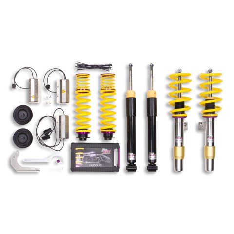 KW Variant 1 Coilover Kits 10220083 Kits, 1, 0.4 - 1.5 in. Lowered Front, 0.2 - 1.4 in. Lowered Rear, Natural/Purple Shocks, Yellow Springs, BMW, Kit thumbnail 2