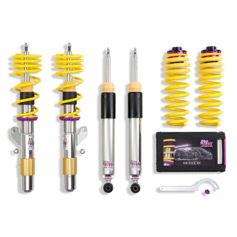 KW Variant 3 Coilover Kits 3522000D Kits, 3, 1.6 - 2.5 in. Lowered Front, 1.2 - 2.4 in. Lowered Rear, Shocks, Yellow Powdercoated Springs, BMW, Kit thumbnail 3
