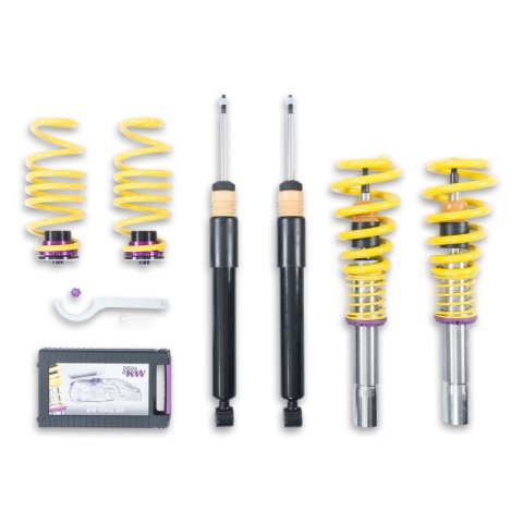 KW Variant 2 Coilover Kits 15210075 Kits, 2, 0.8 - 1.5 in. Lowered Front, 0.4 - 1.5 in. Lowered Rear, Natural/Yellow Shocks, Yellow Springs, Audi, Kit thumbnail 3