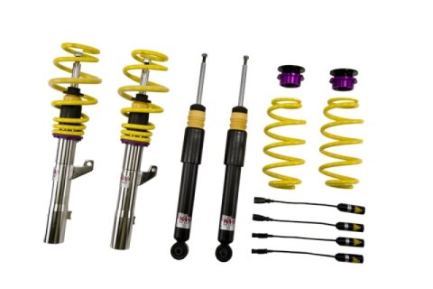KW Variant 1 Coilover Kits 10210091 Kits, 1, 0.4 - 1.4 in. Lowered Front, 0.2 - 1.2 in. Lowered Rear, Natural/Purple Shocks, Yellow Springs, Audi, Kit thumbnail 2