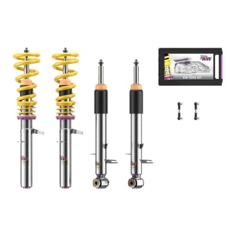 KW Variant 3 Coilover Kits 352200AL Kits, 3, 1.0 - 2.2 in. Lowered Front, 0.6 - 1.8 in. Lowered Rear, Shocks, Yellow Powdercoated Springs, BMW, Kit thumbnail 3