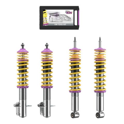 KW Variant 2 Coilover Kits 15280001 Kits, 2, 1.7 - 2.9 in. Lowered Front and Rear, Natural/Yellow Shocks, Yellow Powdercoated Springs, Volkswagen, Kit thumbnail 2