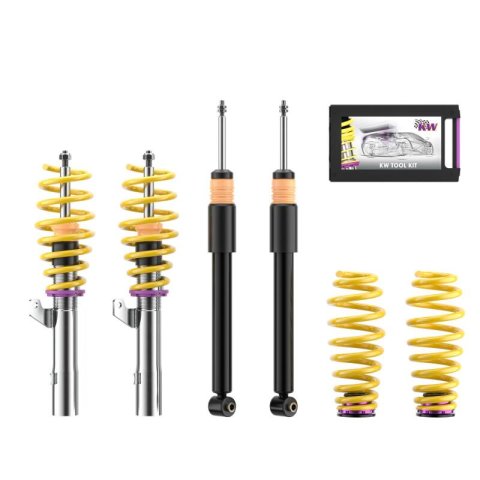 KW Variant 2 Coilover Kits 15210091 Kits, 2, 0.4 - 1.4 in. Lowered Front, 0.2 - 1.2 in. Lowered Rear, Natural/Yellow Shocks, Yellow Springs, Audi, Kit thumbnail 6
