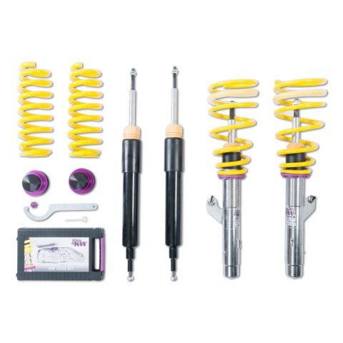 KW Street Comfort Coilover Kits 18020032 Kits, Comfort, 0.6 - 1.4 in. Lowered Front, 0.4 - 1.2 in. Lowered Rear, Natural/Black Shocks, Yellow Powdercoated Springs, BMW, Kit thumbnail 2