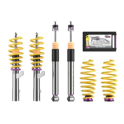 KW Variant 3 Coilover Kits 352100AD Kits, 3, 0.8 - 2.0 in. Lowered Front, 0.8 - 1.8 in. Lowered Rear, Shocks, Yellow Powdercoated Springs, Audi, Kit thumbnail 2