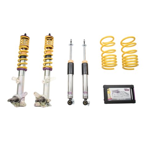KW Variant 3 Coilover Kits 35220054 Kits, 3, 1.2 - 2.0 in. Lowered Front, 1.8 in. Lowered Rear, Shocks, Yellow Powdercoated Springs, BMW, Kit