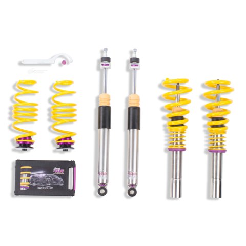 KW Variant 3 Coilover Kits 35210078 Kits, 3, 0.8 - 1.5 in. Lowered Front, 0.4 - 1.5 in. Lowered Rear, Shocks, Yellow Powdercoated Springs, Audi, Kit thumbnail 2