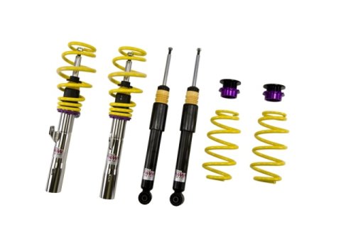KW Variant 1 Coilover Kits 10210039 Kits, 1, 0.4 - 1.4 in. Lowered Front, 0.2 - 1.2 in. Lowered Rear, Natural/Purple Shocks, Yellow Springs, Volkswagen, Kit thumbnail 2