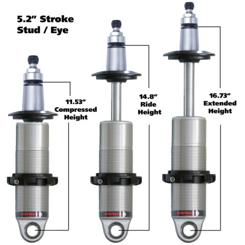 RideTech HQ Coilover Shocks 24159905 Shock, HQ, Single-adjustable, Monotube, Aluminum, Clear Anodized, 11.530 in. Collapsed Length, 16.730 in. Extended Length, Each thumbnail 2