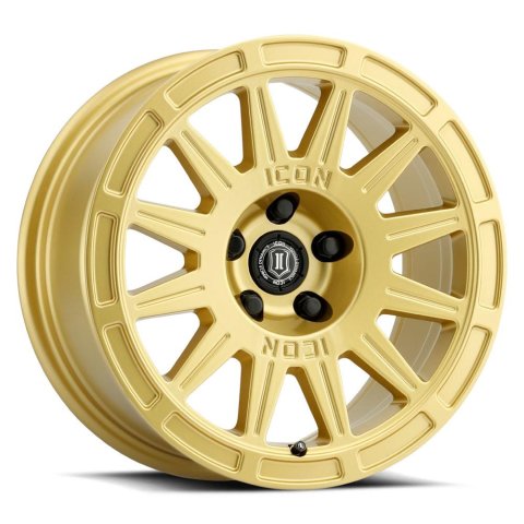 Icon Alloys Ricochet Gloss Gold Wheels 15x7 Wheel, Ricochet, Aluminum, Gold, 15 in. x 7 in., 5 x100mm Bolt Pattern, 4.60 in. Backspace, One-piece, Each