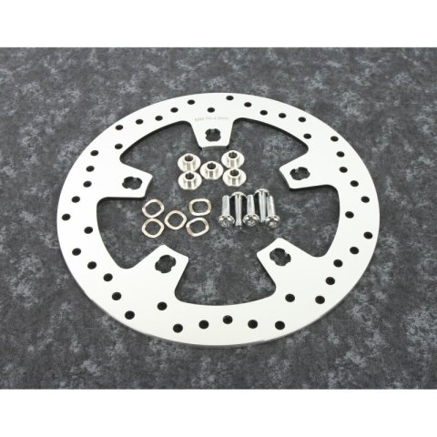 Biker's Choice 5-Spoke Brake Rotors 482594 Rotor, 5-Spoke, Front, Non-Floating, Cross-Drilled, Stainless Steel, Polished, Harley-Davidson®, Each thumbnail 1
