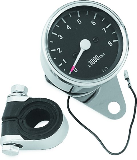 Biker's Choice Mechanical Mini Tachometers 493316 Powersports Gauges, Tachometer, Analog, 2.50 in. Diameter, Chrome, Black, White Numbers and Pointers, Chrome Clamp, Harley-Davidson®, Sportster, Each thumbnail 2